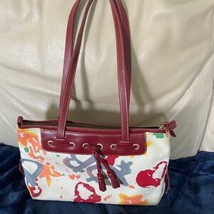 Dooney & Bourke Floral Canvas Shoulder Bag with Burgundy Trim